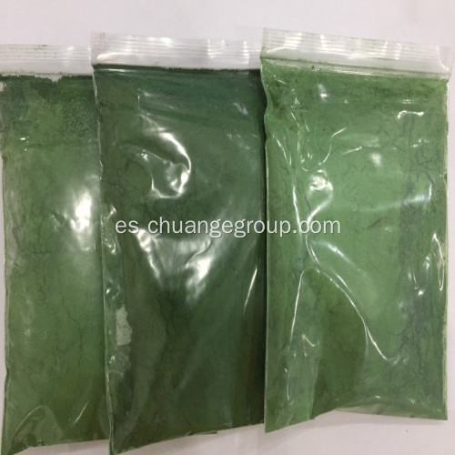 Pigmento verde de óxido de hierro y óxido de cromo.
